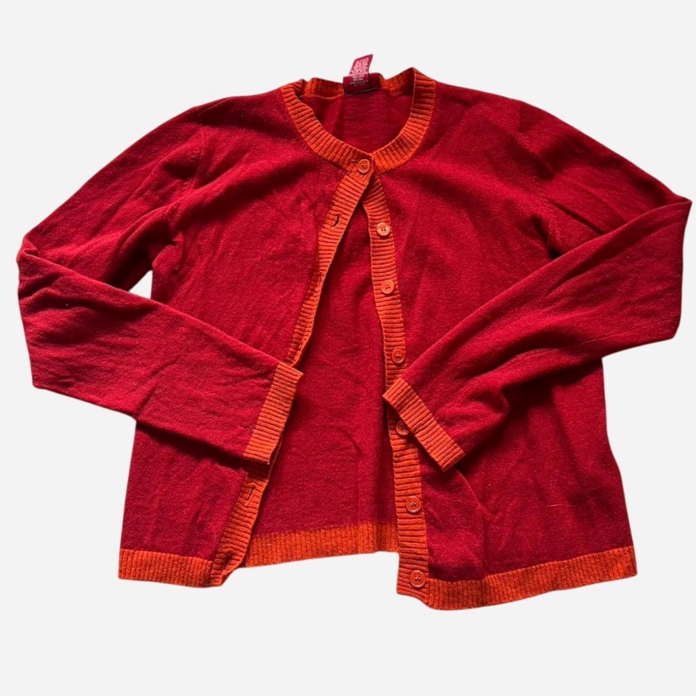 red and orange cardigan